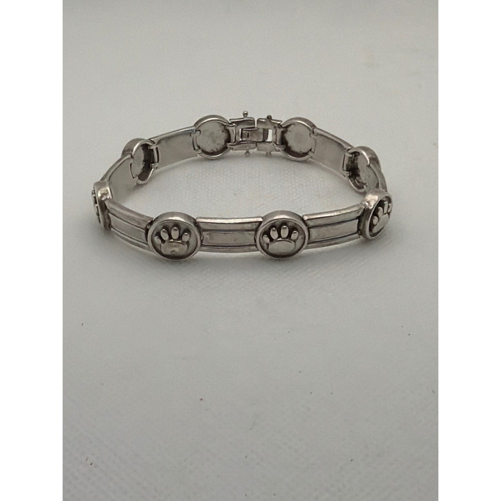 Lisa Welch Paw Print Bracelet Womens 7.25in Silver Excellent 925 Sterling Link